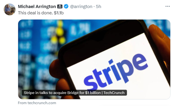 Stripe приобретает платформу стейблкоинов Bridge за 1,1 миллиарда долларов: основатель Techcrunch