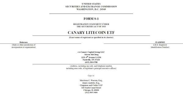 Canary Capital подает заявку S-1 для Litecoin ETF