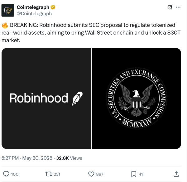 Robinhood предлагает правила SEC для токенизированных активов реального мира