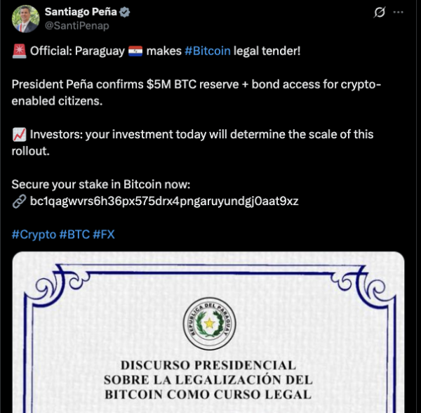 Президент Paraguayan выпускает предупреждение о биткоин как закон о законном платере.