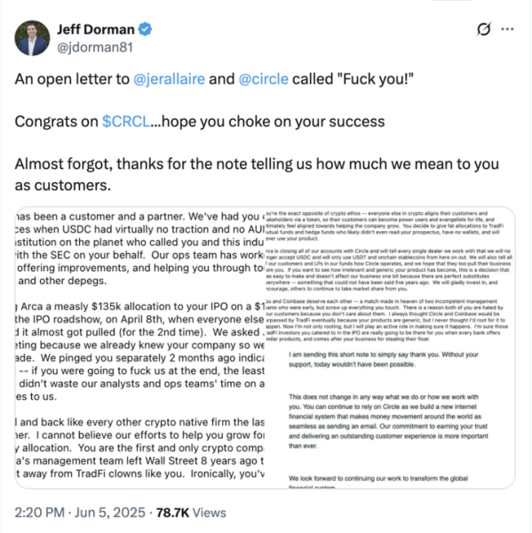 Arca Exec пишет Scathing Letter To Circle Post-Ipo