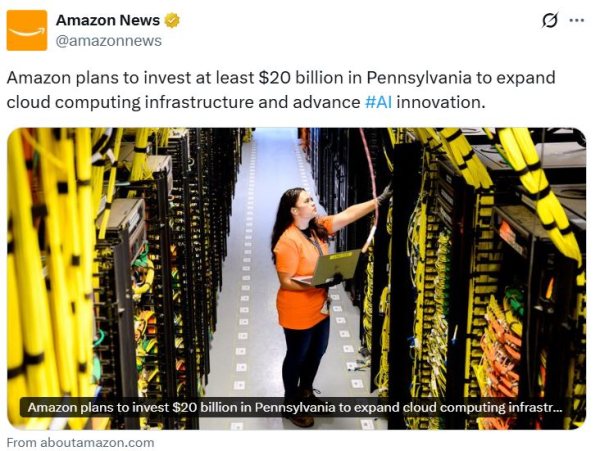 Amazon расширяет инфраструктуру ИИ за 20 млрд долларов США.